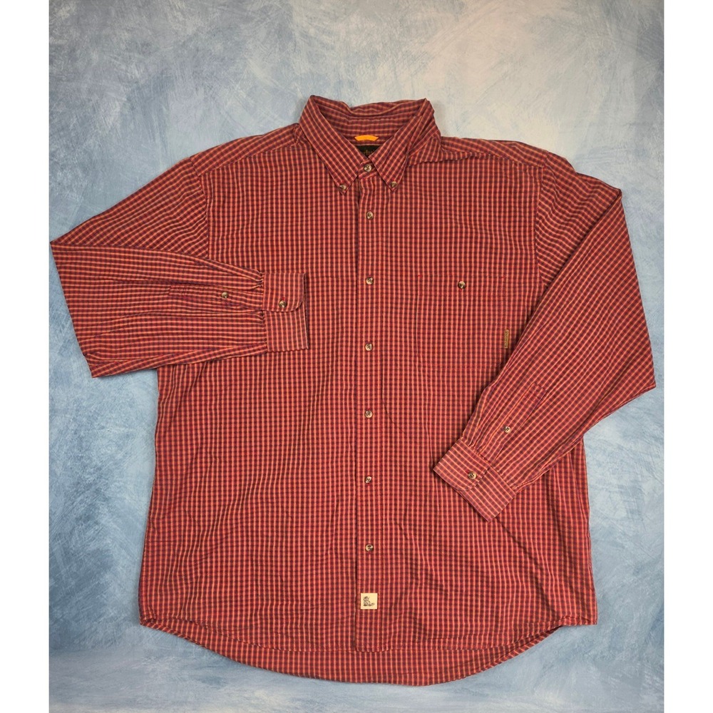 Timberland Weathergear Men's Shirt XL Red Blue Plaid Cotton Vintage Hong Kong